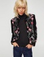 Fashion Black Embroidery Flower Pattern Decorated Coat