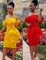 Sweet Red Bowknot Design Pure Color Off-the-shoulder Dress
