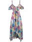 Fashion Apricot Flower Pattern Decorated Suspender Dress