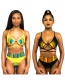 Trendy Yellow Totem Pattern Decorated Split Swimwear