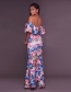 Trendy Multi-color Flower Pattern Decorated Off Shoulder Dress