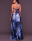Trendy Blue Leaf Pattern Decorated Off-the-shoulder Long Dress