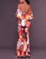 Trendy Orange Flower Pattern Decorated Off Shoulder Long Dress