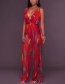 Trendy Red Flower Pattern Decorated V Neckline Long Dress