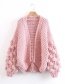 Trendy Pink Pure Color Decorated Lantern Sleeve Coat