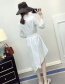 Trendy White Pure Color Decorated Asymmetric Long Dress