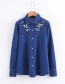 Trendy Blue Embroidery Flower Decorated Long Sleeves Shirts