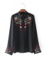 Trendy Black Embroidery Flower Decorated Long Sleeves Shirts