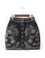 Trendy Blue Embroidery Flower Decorated Simple Skirt