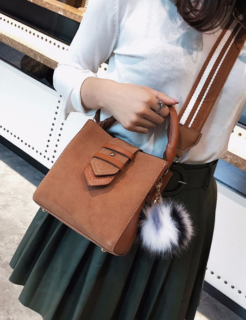 Trendy Brown Fuzzy Ball Decorated Shoulder Bag
