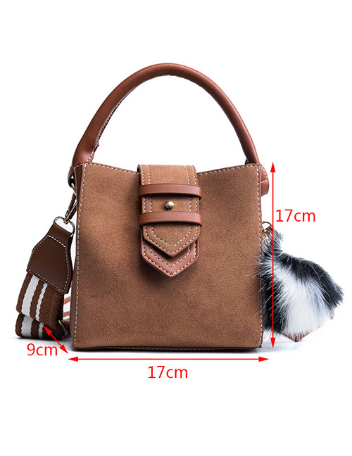Trendy Brown Fuzzy Ball Decorated Shoulder Bag