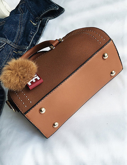 Trendy Brown Bear&rivet Decorated Shoulder Bag
