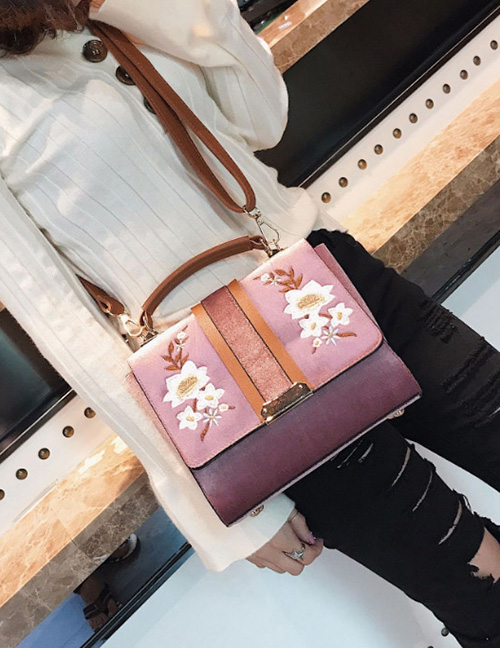 Trendy Pink Flower Pattern Decorated Shoulder Bag