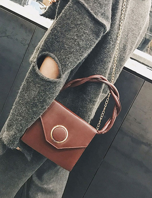 Trendy Brown Circular Ring Decorated Pure Color Shoulder Bag