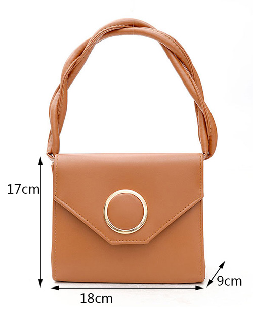 Trendy Red+brown Circular Ring Decorated Pure Color Shoulder Bag