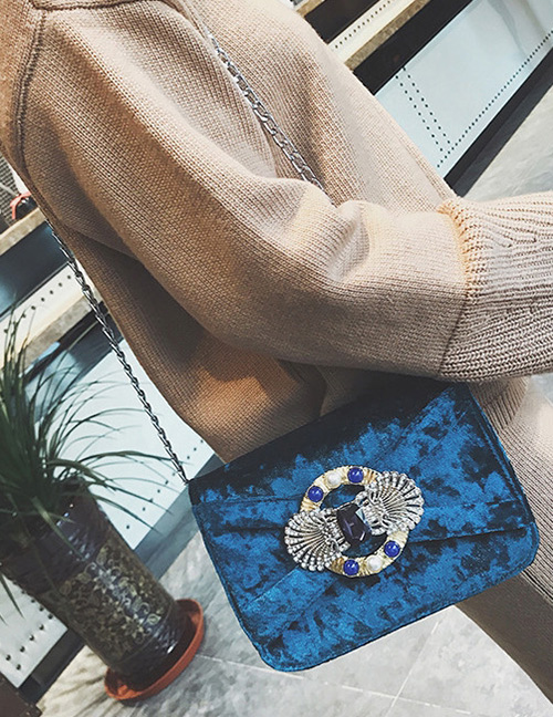 Trendy Blue Diamond Decorated Square Shape Shoulder Bag