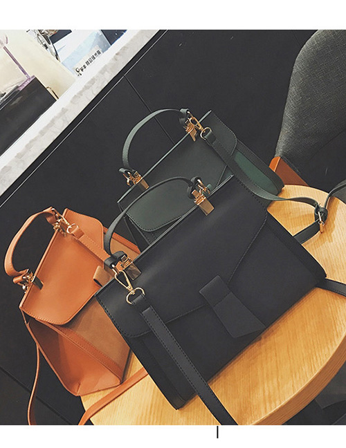 Trendy Black Pure Color Decorated Gradient Design Handbag