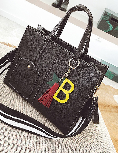 Trendy Black Tassel&star Pendant Decorated Shoulder Bag