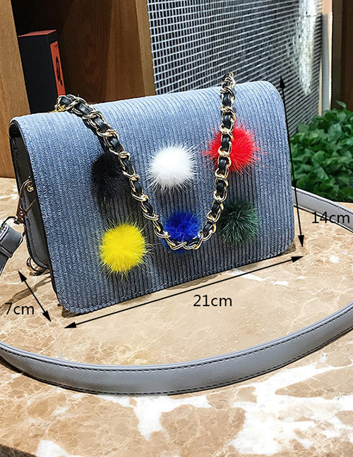 Trendy Light Gray Fuzzy Ball Decorated Shoulder Bag