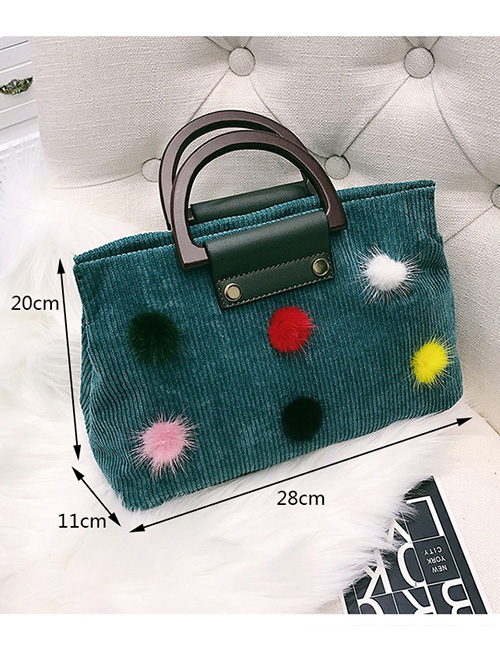 Trendy Green Fuzzy Balls Decorated Handbag