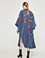 Fashion Dark Blue Embroidery Flower Decorated Kimono