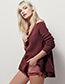 Fashion Brown V Ncekline Design Pure Color Sweater