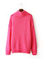 Fashion Pink Pure Color Decorated Long Sleevs Sweater