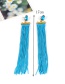 Fashion Blue Diamond Decorated Long Tassel Earrings