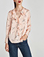Fashion Light Pink Crane Pattern Decorated Long Sleeves Shirt