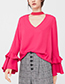 Fashion Plum Red Pure Color Decorated Long Sleeves Blouse