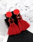 Fashion Black Round Shape Decorated Long Tassel Earrings