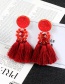 Fashion Yellow Round Shape Decorated Long Tassel Earrings