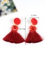 Fashion Claret Red Round Shape Decorated Long Tassel Earrings