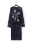 Fashion Navy Pure Color Decorated Long Cardigan