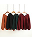Fashion Claret-red Pure Color Decorated V-neckline Sweater