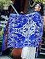 Bohemia Blue Printing Flower Decorated Scarf