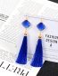 Fashion Sapphire Blue Square Shape Decorated Tassel Earrings