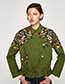 Fashion Olive Flower Pattern Decorated Long Sleeves Coat