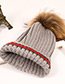 Fashion Beige Stripe Pattern Decorated Pom Adult Hat