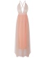 Sexty Pink V Neckline Design Pure Color Long Dress