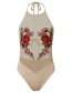 Fashion Apricot Embroidery Flower Decorated Perspective Swimwear