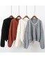 Fashion Black Pure Color Decorate V Neckline Sweater
