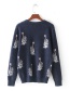 Fashion Dark Blue Swan Pattern Decorated Sweater