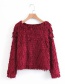 Trendy Red Pure Color Decorated Long Sleeves Sweater
