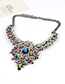 Fashion Blue+champagne Oval Shape Decorated Necklace