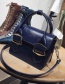 Fashion Dark Blue Double Belt Buckle Decorated Bag