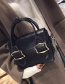 Fashion Dark Blue Double Belt Buckle Decorated Bag