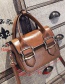 Fashion Brown Double Belt Buckle Decorated Bag