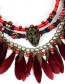 Fashion Claret Red Feather Decorated Necklace