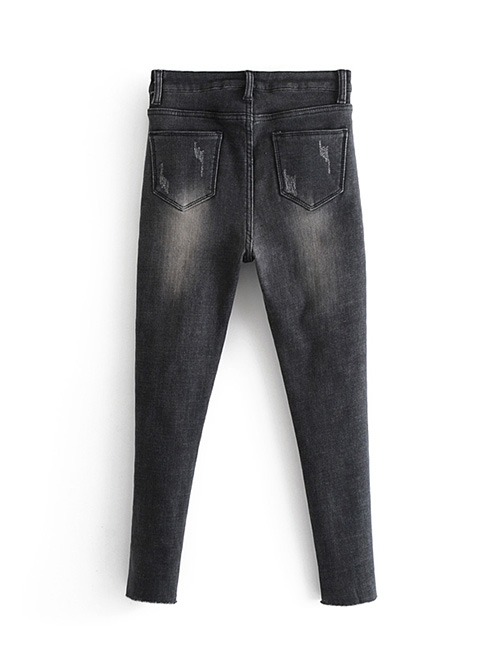 Fashion Black Pure Color Decorated Jeans